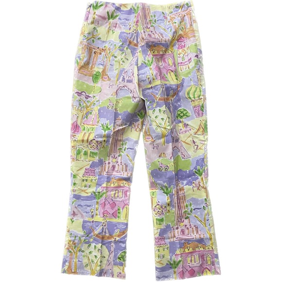 Pamela Ferrari Firenze Cotton Print Straight leg Pink Green Pants 4 NWOT Soft - Picture 2 of 5